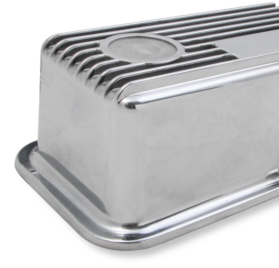Holley Holley M/T Valve Covers - Vintage Style - Finned - SBC - Polished 241-82 - Installation View