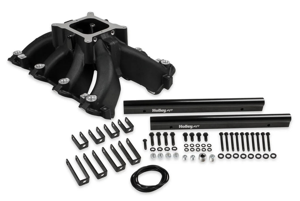 Holley Holley Single Plane EFI  Split-Design Race Intake Manifold- GM LS1/LS2/LS6-Black 300-255BK - Back View