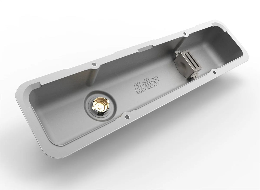 Holley Holley Valve Covers - Muscle Series - Finned - SBC - Natural 241-134 - Side View