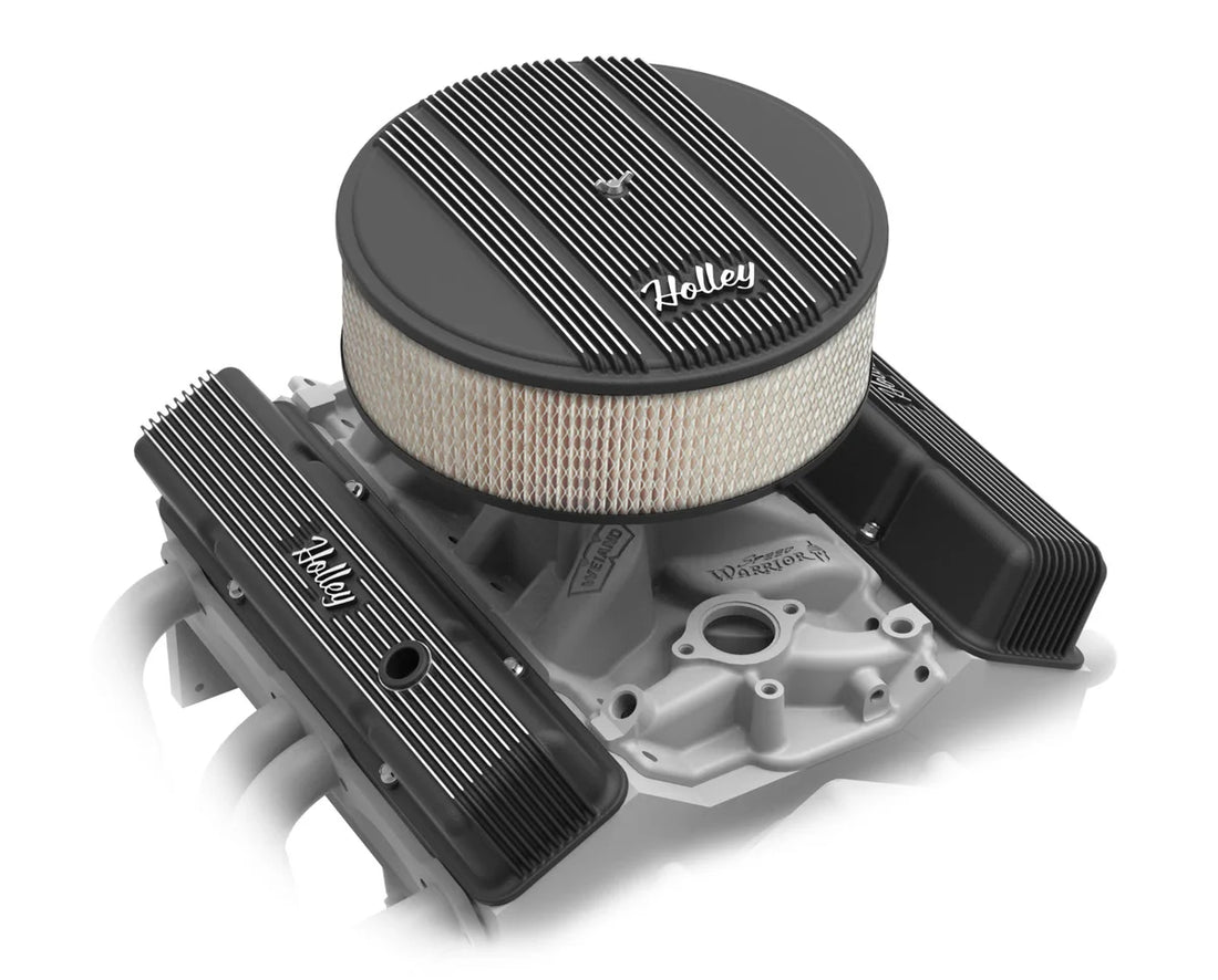 Holley Holley Valve Covers - Vintage Series - Finned - SBC - Satin Black Machined - Installation View