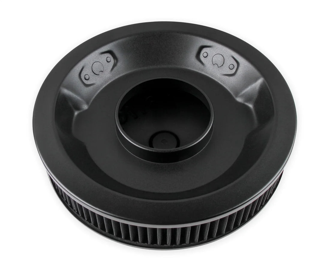 Holley Holley branded 14" Black Air Cleaner assembly with reusable gauze filter element 120-102B - Back View