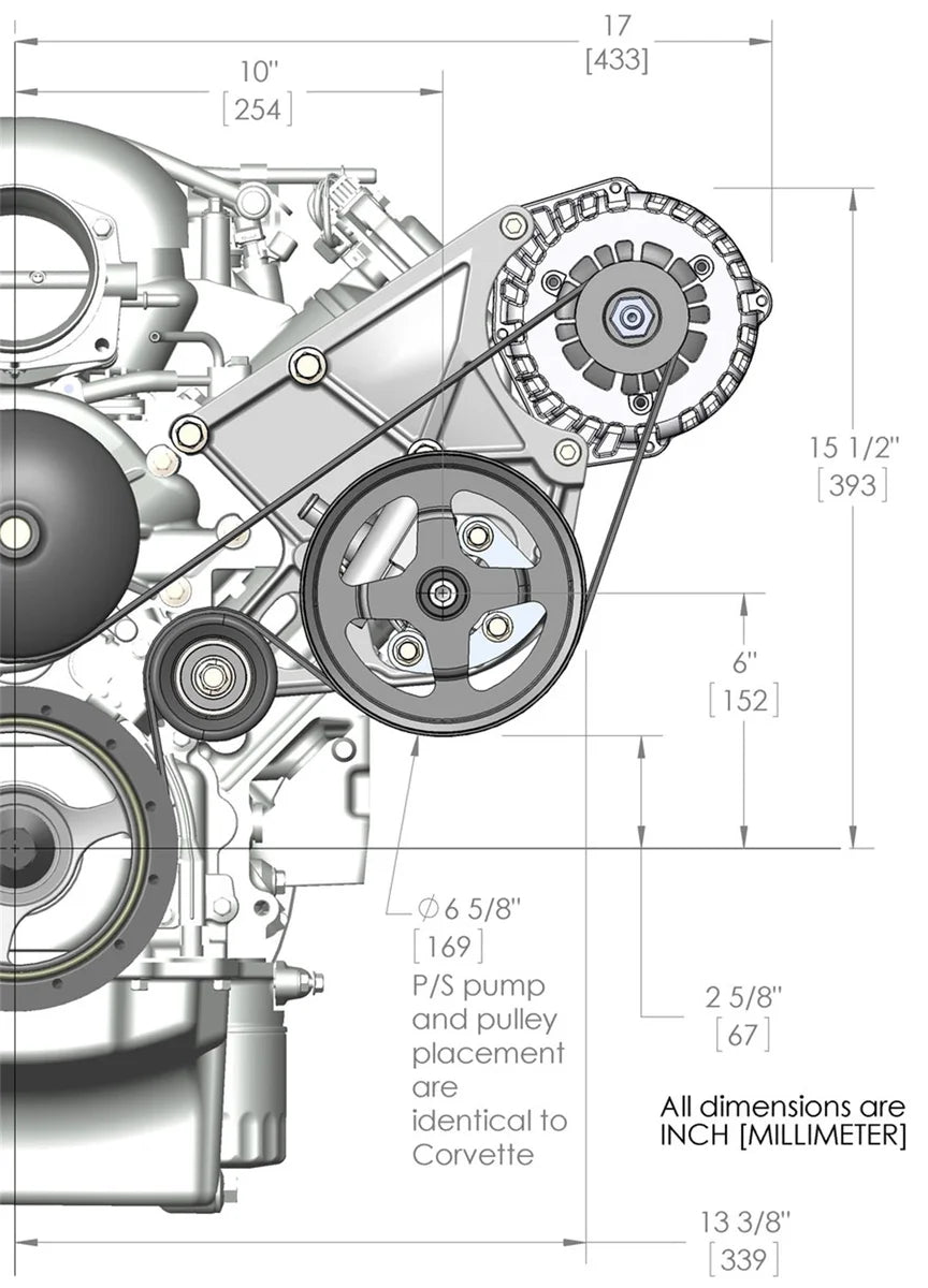 Holley Includes Alternator, Power Steering Pump & Pulleys 20-143BK - Dimension Reference