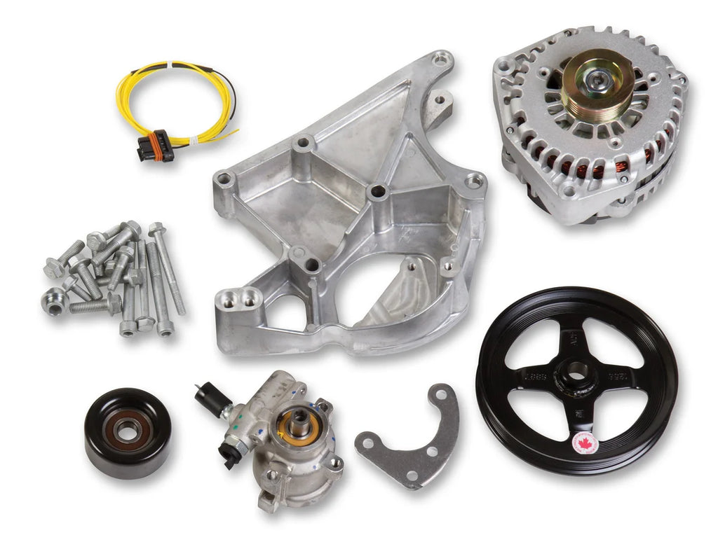 Holley Includes Alternator, Power Steering Pump & Pulleys - Side View