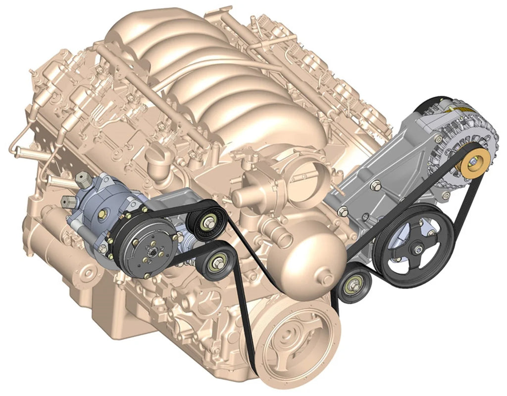 Holley Includes SD508 A/C Compressor, Alternator, P/S Pump, Tensioner, Belt, & Pulleys 20-137P - Main Product View
