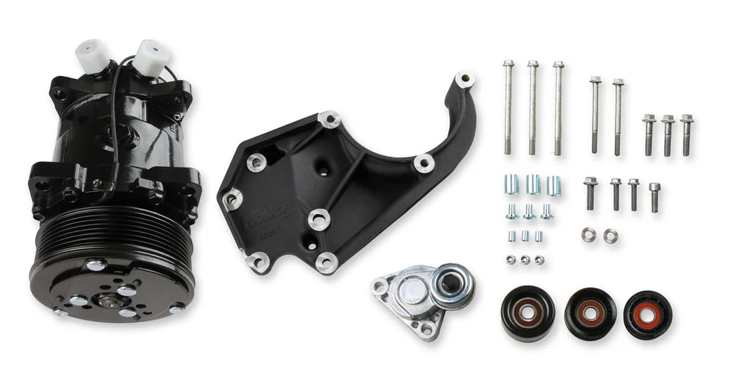 Holley - Includes SD508 A/C Compressor, Tensioner, & Pulleys- Black Finish 20-141BK - Side View