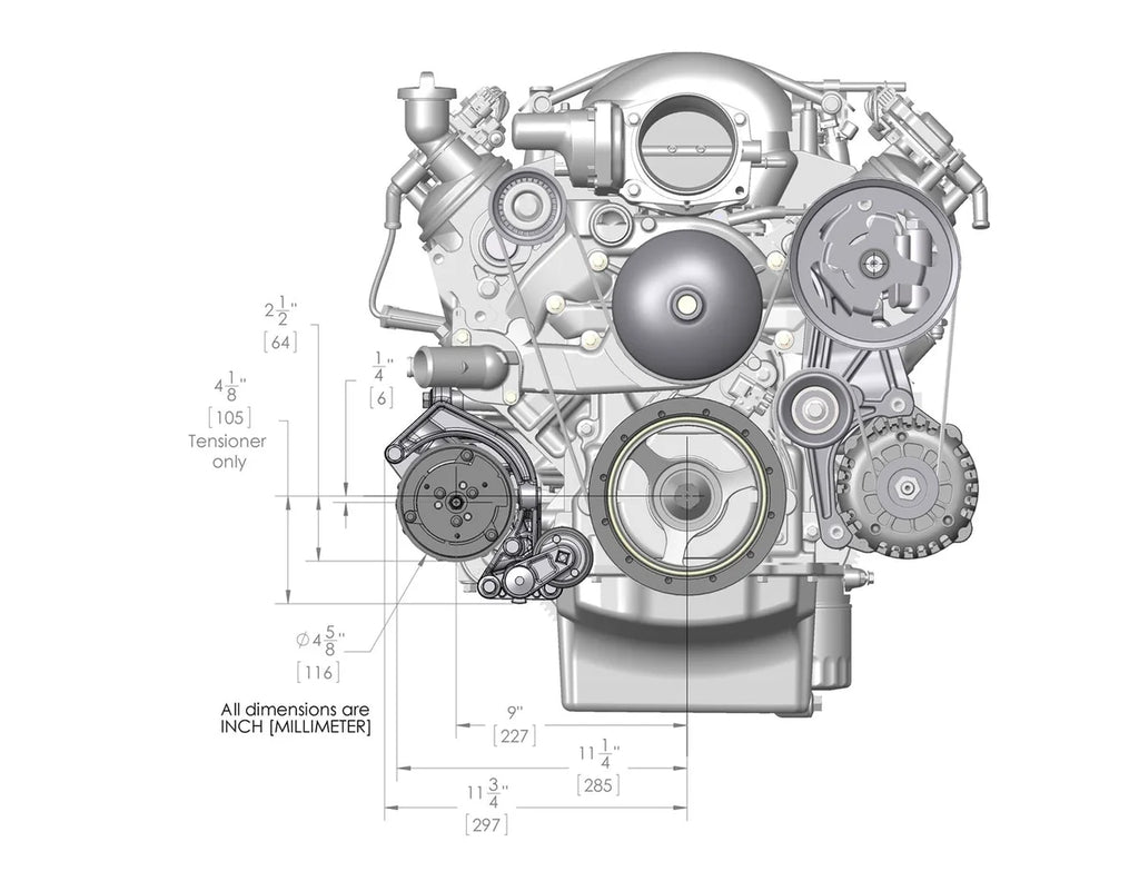 Holley Includes SD7 A/C Compressor, Alternator, P/S Pump, Tensioner, Belt, & Pulleys 20-162 - Front View