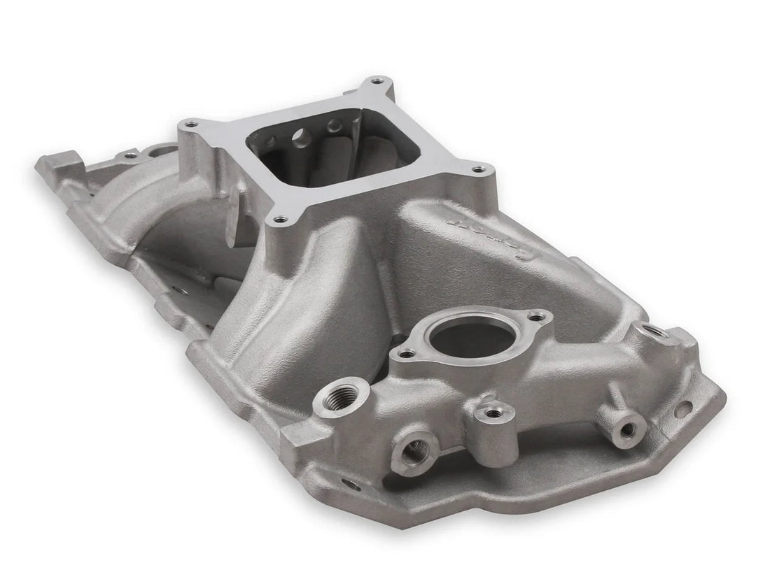 Holley Intake Manifold 1957-1986 262ci-400ci, 1987-later with Aluminum Heads 300-261 - Side View