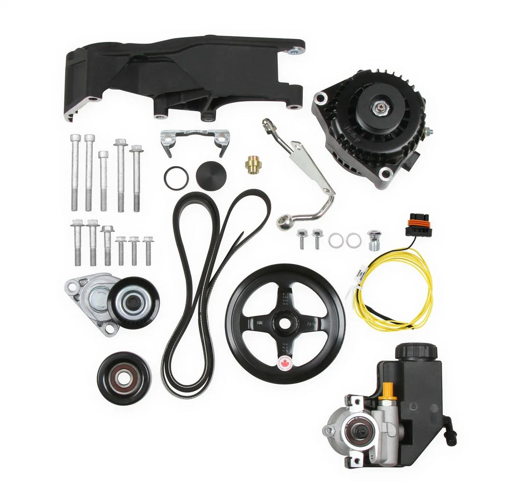 Holley Low-Mount LS Drive System (Alt, P/S w/o A/C) Driver's Side- Black Finish 20-156BK - Side View