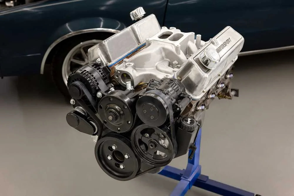 Holley Mid-Mount Complete Accessory Drive - Black Finish 20-370BK fits Ford Small Block - Installation View