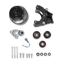 Load image into Gallery viewer, Holley Passenger's Side A/C Bracket - Includes R4 A/C Compressor, Tensioner, &amp; Pulleys 20-140BK - Side View