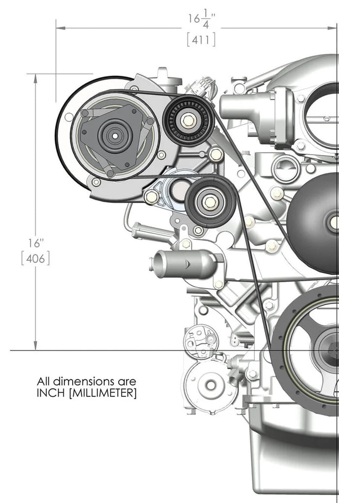 Holley Passenger's Side A/C Bracket - Includes R4 A/C Compressor, Tensioner, & Pulleys 20-140BK - Dimension Reference