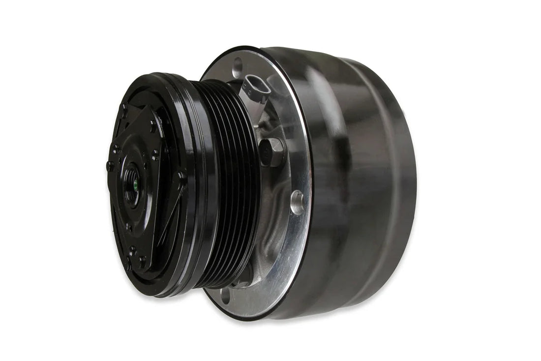 Holley Passenger's Side A/C Bracket - Includes R4 A/C Compressor, Tensioner, & Pulleys 20-140P - Installation View