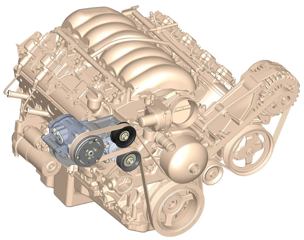 Holley Passenger's Side A/C Bracket - Includes SD7 A/C Compressor, Tensioner, & Pulleys 20-142P - Main Product View