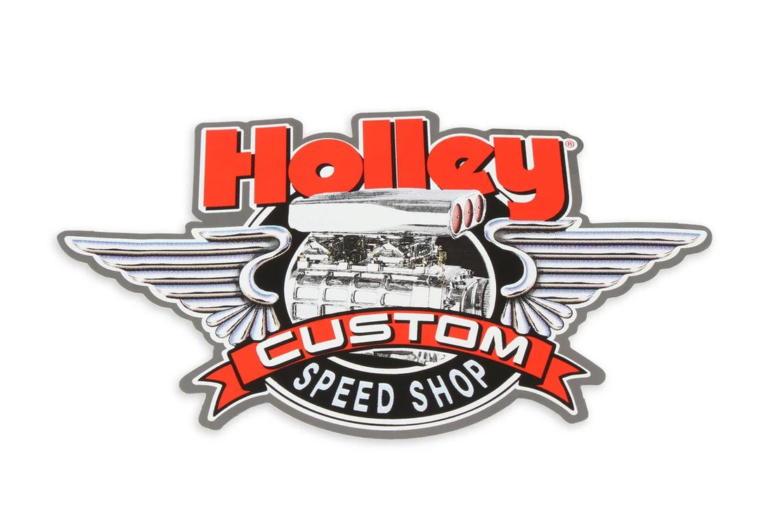 Holley Red, White, Black Holley Custom Speed Shop Logo Large 36-279 - Side View