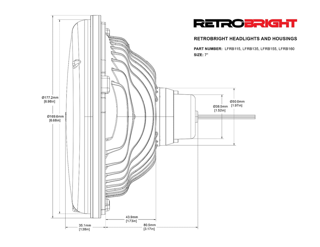 Holley RetroBright LED Forward Facing Light - Modern White (5700K) Retrobright - Dimension Reference