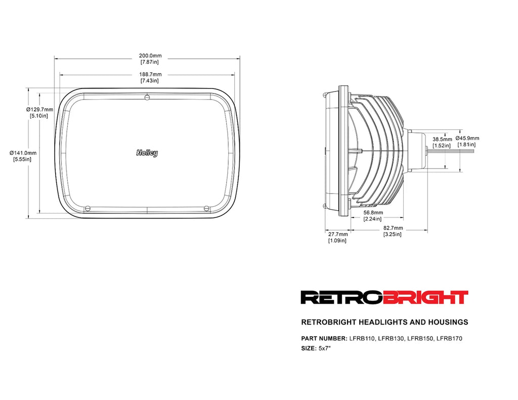 Holley RetroBright LED Forward Facing Light - Yellow Lens Retrobright - Dimension Reference