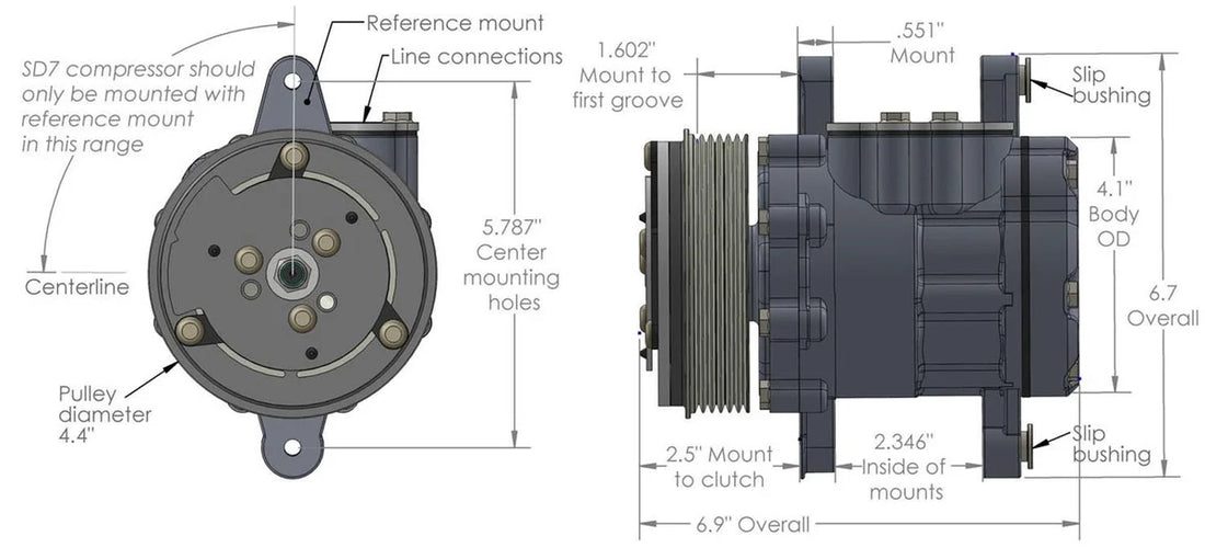 Holley SD7 A/C Compressor 199-102 - Side View