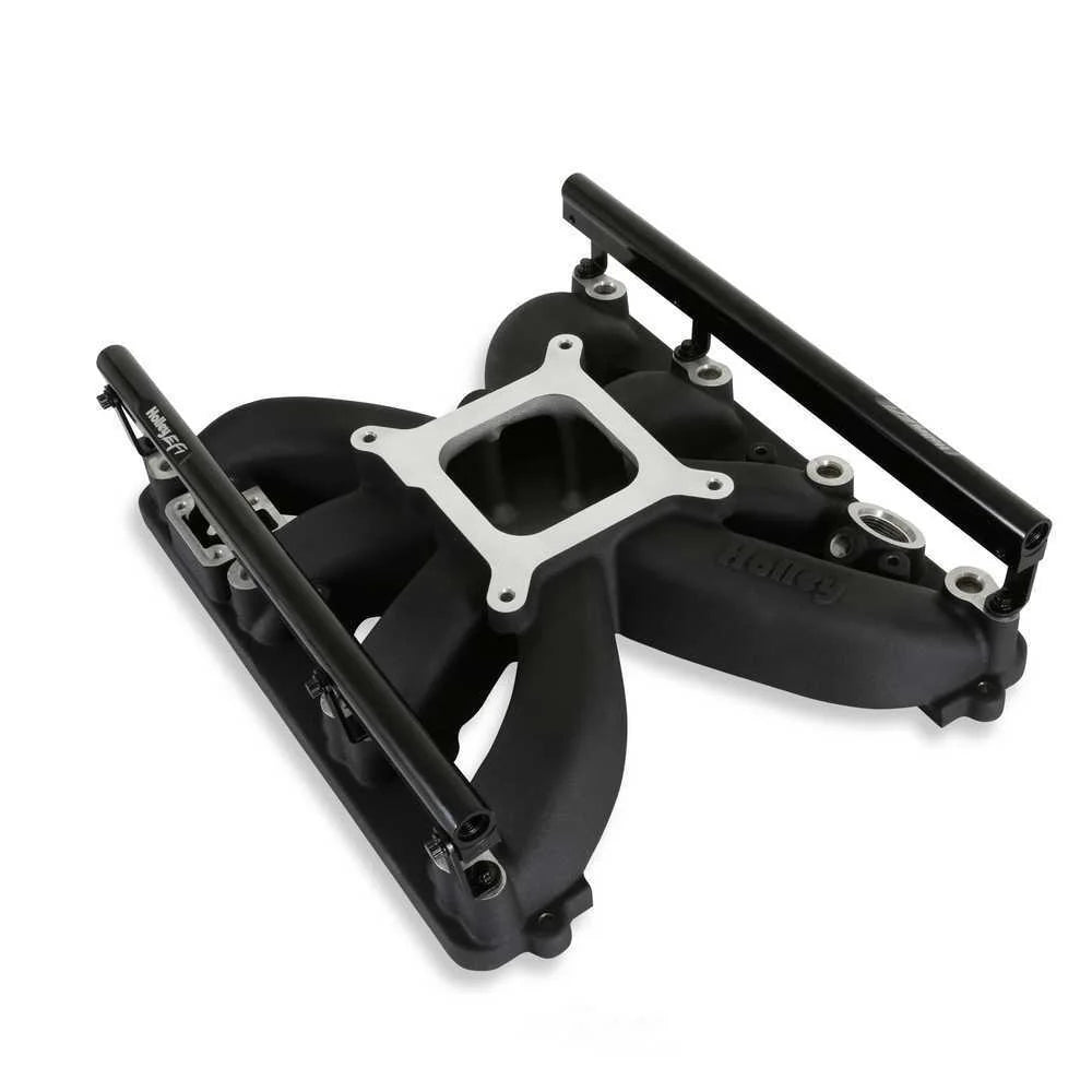 Holley Single Plane Intake Manifold for Gen III , EFI Black 300-930BK fits Hemi - Back View
