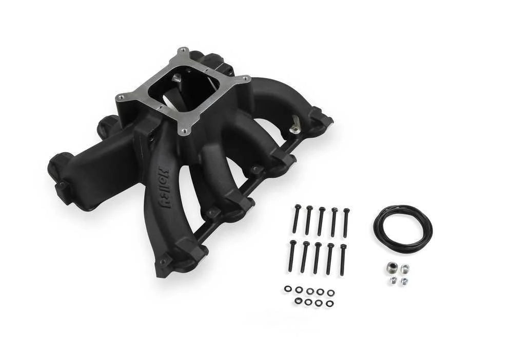 Holley Single Plane Split-Design Race Intake Manifold - Black 300-256BK fits GM LS1 / LS2 / LS6 - Side View