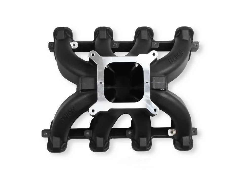 Holley Single Plane Split-Design Race Intake Manifold - Black 300-256BK fits GM LS1 / LS2 / LS6 - Back View