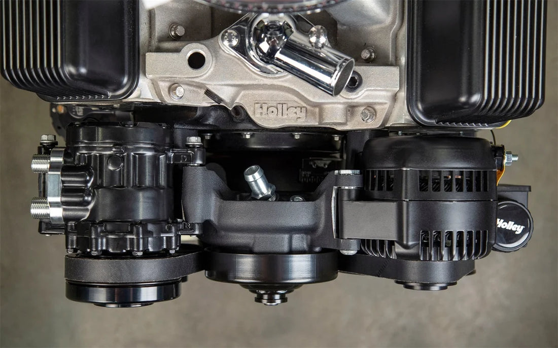 Holley Small Block Chevy Mid-Mount Complete Accessory System- Black Finish 20-240BK - Side View