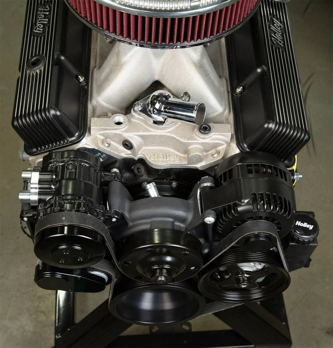 Holley Small Block Chevy Mid-Mount Complete Accessory System- Black Finish 20-240BK - Additional View 8