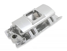 Load image into Gallery viewer, Holley Sniper EFI Fabricated Intake Manifold Single Plane 1 x 4500 Silver with Sniper Logo 835161 fits BBC - Side View