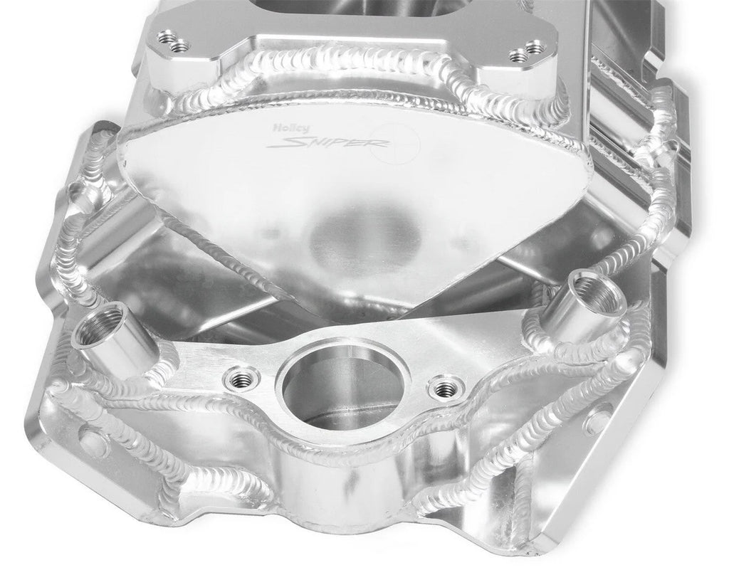 Holley Sniper EFI Fabricated Intake Manifold Single Plane 2 x 4150 Silver with Sniper Logo 835061 fits BBC - Additional Vi...