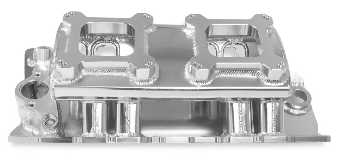 Holley Sniper EFI Fabricated Intake Manifold Single Plane 2 x 4150 Silver with Sniper Logo 835061 fits BBC - Additional Vi...
