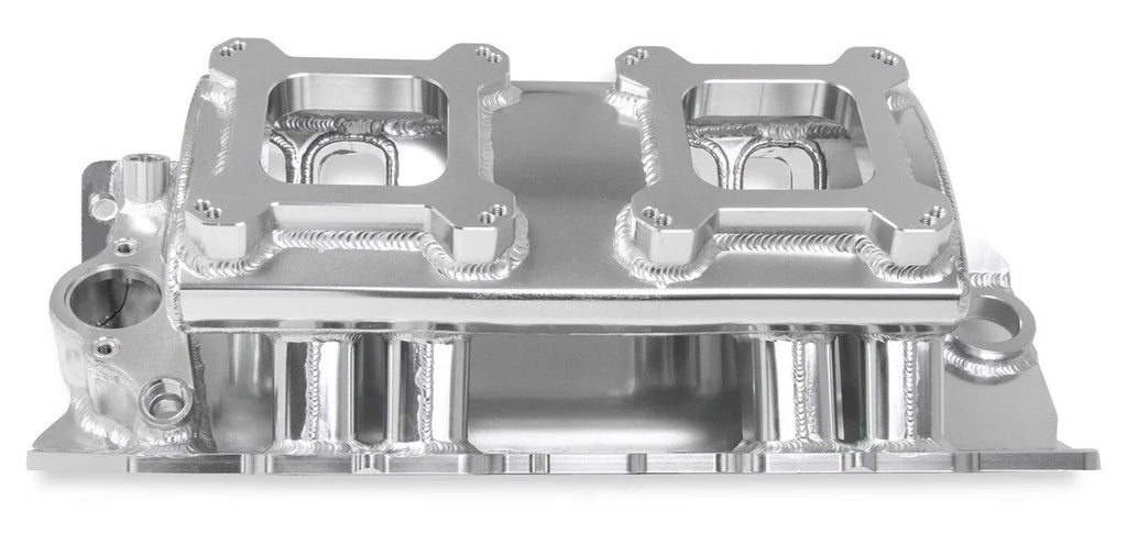 Holley Sniper EFI Fabricated Intake Manifold Single Plane 2 x 4150 Silver with Sniper Logo 835061 fits BBC - Additional Vi...