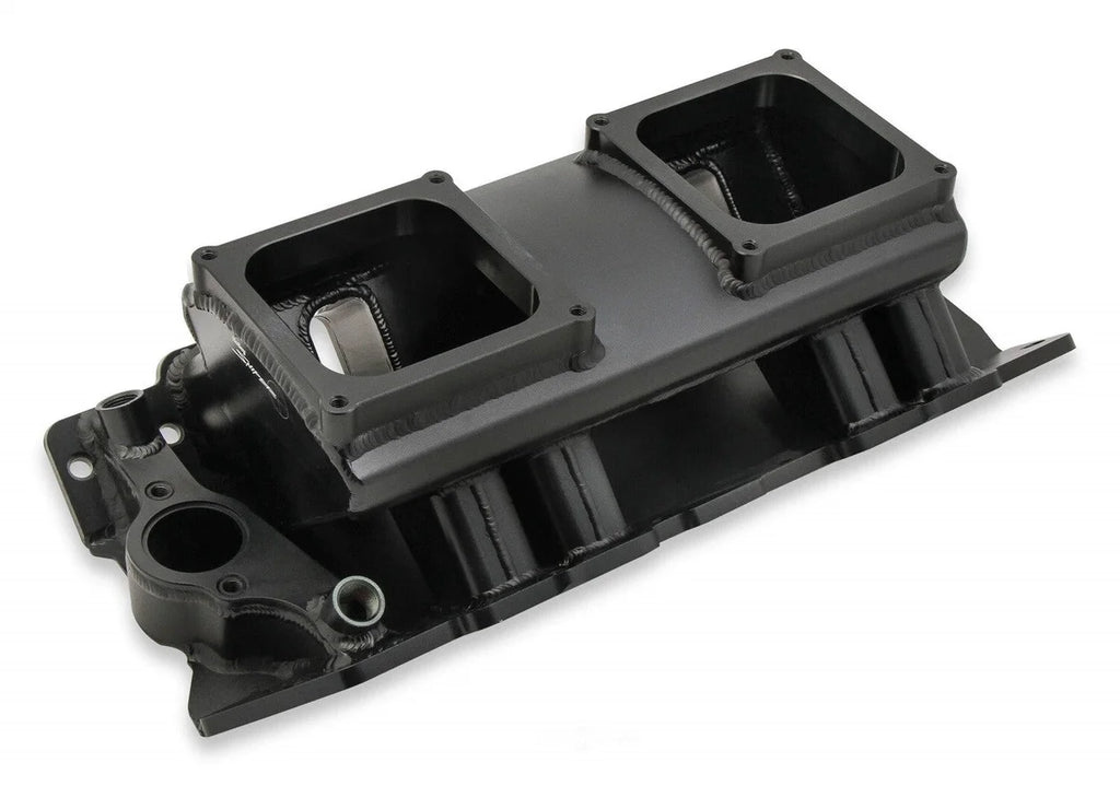 Holley Sniper EFI Fabricated Intake Manifold Single Plane 2 x 4500 Black with Sniper Logo 835172 fits BBC - Main Product View