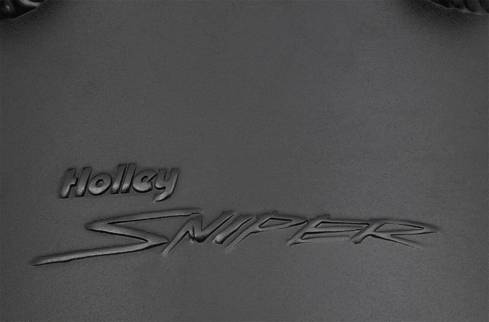 Holley Sniper EFI Fabricated Intake Manifold Single Plane 2 x 4500 Black with Sniper Logo 835172 fits BBC - Back View