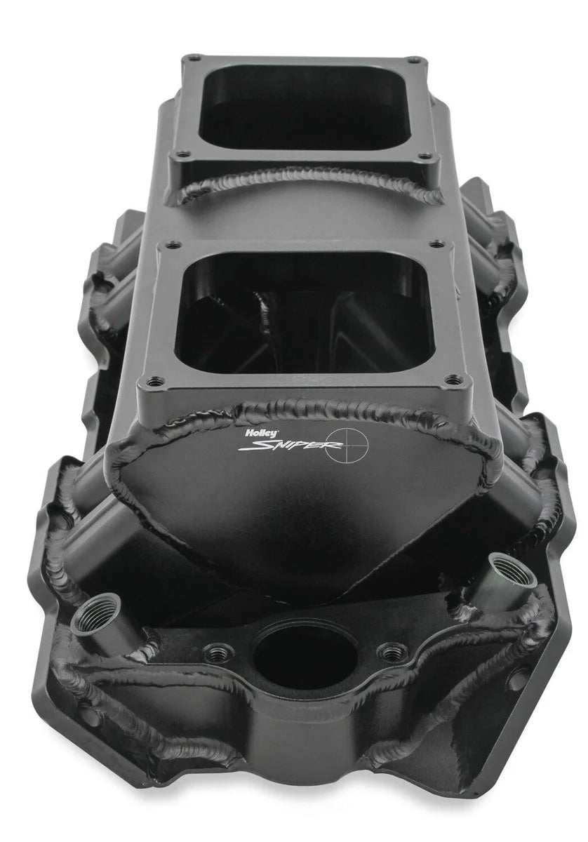 Holley Sniper EFI Fabricated Intake Manifold Single Plane 2 x 4500 Black with Sniper Logo 835172 fits BBC - Additional View 7