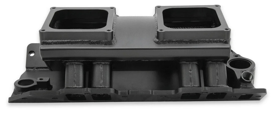 Holley Sniper EFI Fabricated Intake Manifold Single Plane 2 x 4500 Black with Sniper Logo 835172 fits BBC - Additional Vie...