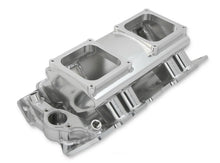 Load image into Gallery viewer, Holley Sniper EFI Fabricated Intake Manifold Single Plane 2 x 4500 Silver with Sniper Logo 835171 fits BBC - Side View
