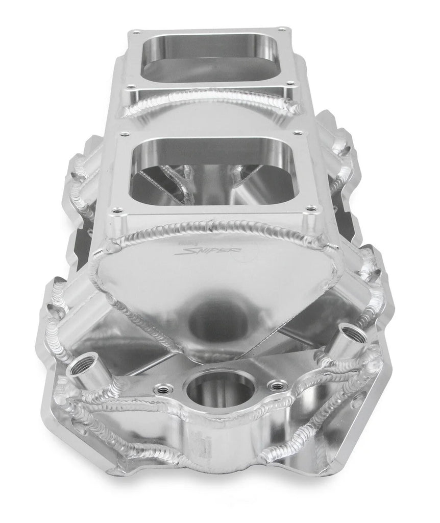 Holley Sniper EFI Fabricated Intake Manifold Single Plane 2 x 4500 Silver with Sniper Logo 835171 fits BBC - Additional Vi...