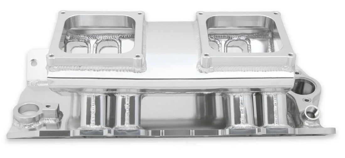 Holley Sniper EFI Fabricated Intake Manifold Single Plane 2 x 4500 Silver with Sniper Logo 835171 fits BBC - Additional Vi...