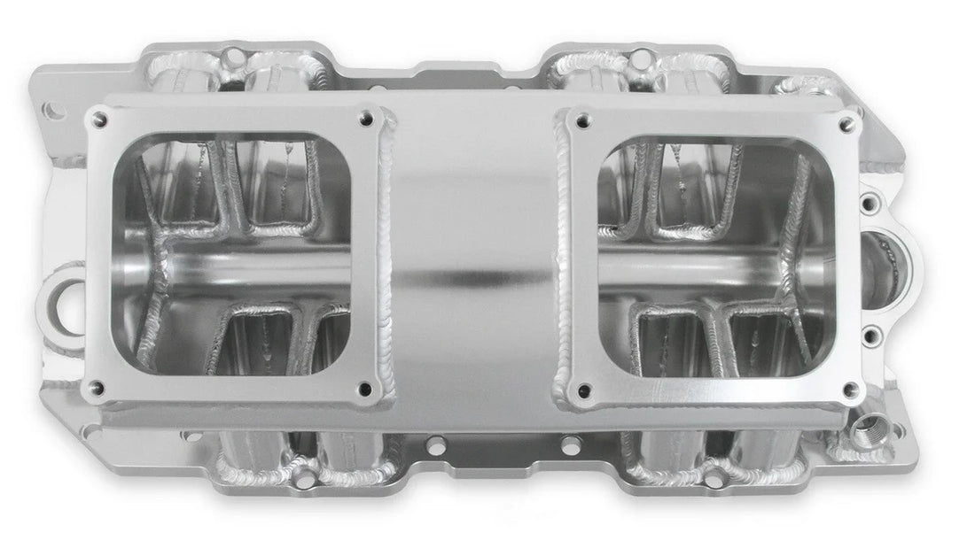 Holley Sniper EFI Fabricated Intake Manifold Single Plane 2 x 4500 Silver with Sniper Logo 835171 fits BBC - Additional Vi...