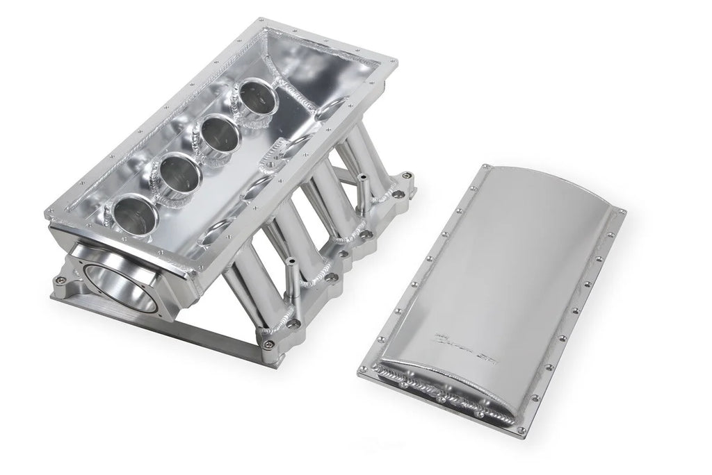 Holley Sniper EFI Sniper EFI Fabricated Race Intake Manifold - Silver 833151 fits 2011-2014 Ford 5.0L Coyote - Back View