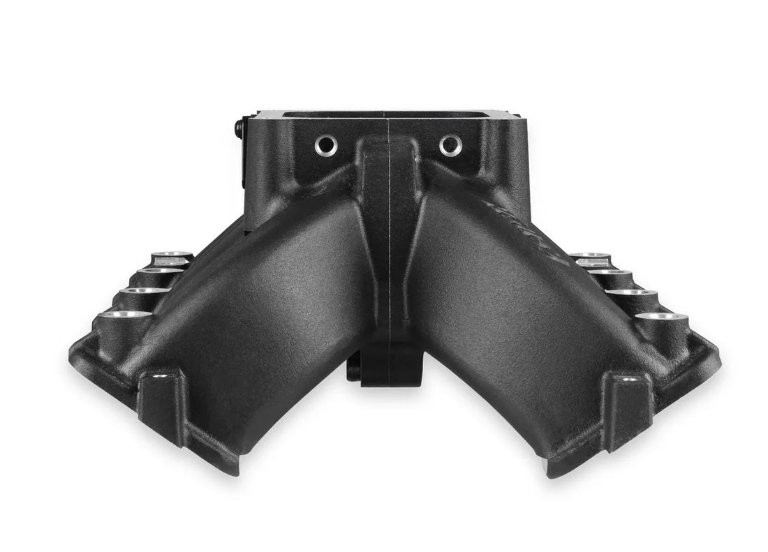 Holley Split-Design Race Intake Manifold- GM LS1/LS2/LS6 Black Finish with Fuel Rails 300-294BK - Side View