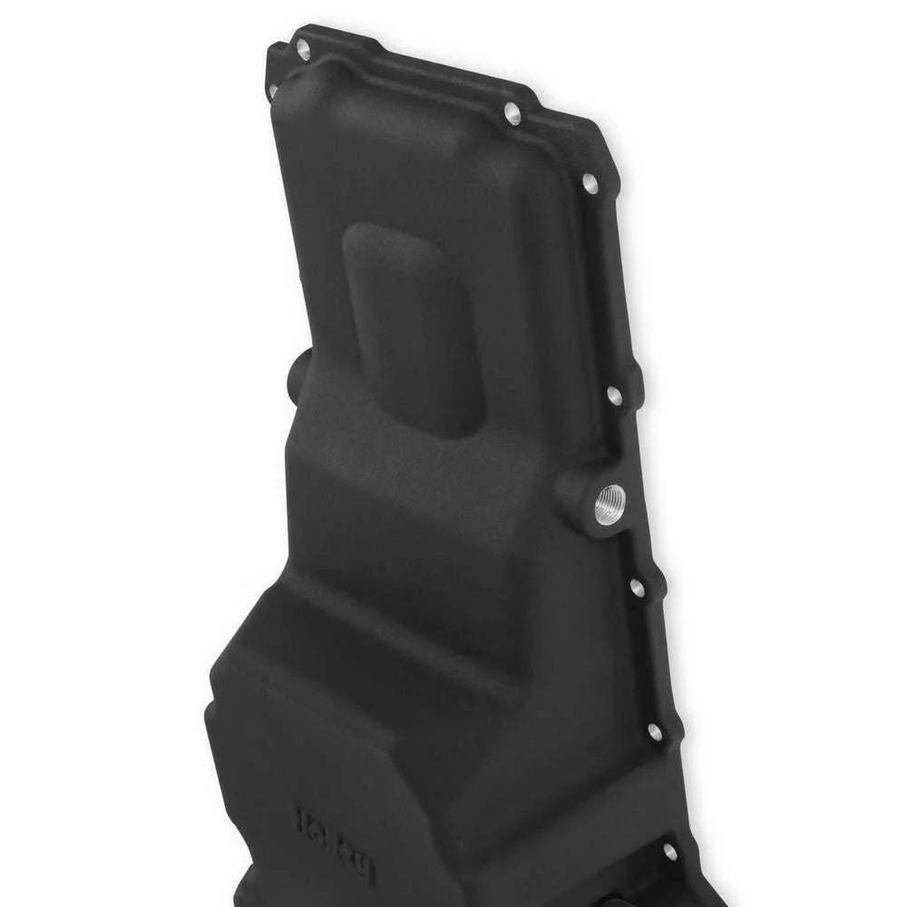 Holley Swap Oil Pan - Black - Most Front Clearance 302-3BK fits 1963-2006 Buick / Chevrolet / Ford - Side View
