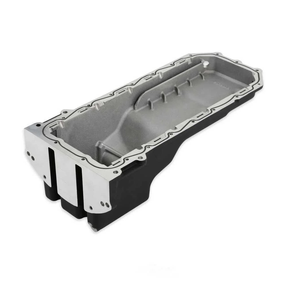 Holley Swap Oil Pan - Rear-Sump - Black - VVT 302-76BK fits 1972-2004 Chevrolet / Dodge / GMC - Back View