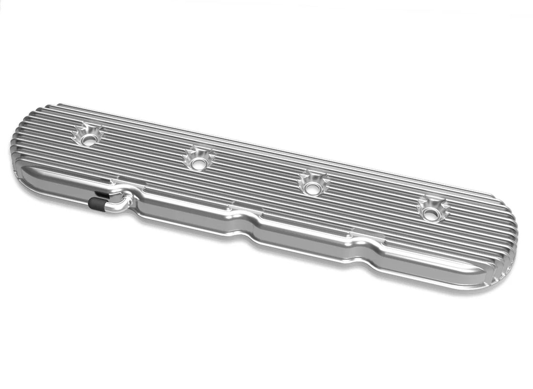 Holley Vintage Series Standard Height LS Valve Covers, Cast Aluminum - Polished Finish 241-131 - Back View