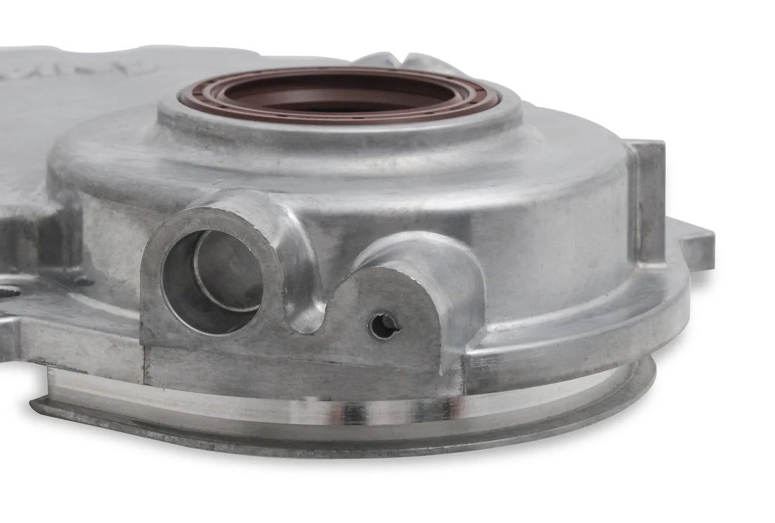 Holley Vortec/Small Block Chevy Cast Aluminum Timing Chain Cover - Natural Finish - Back View