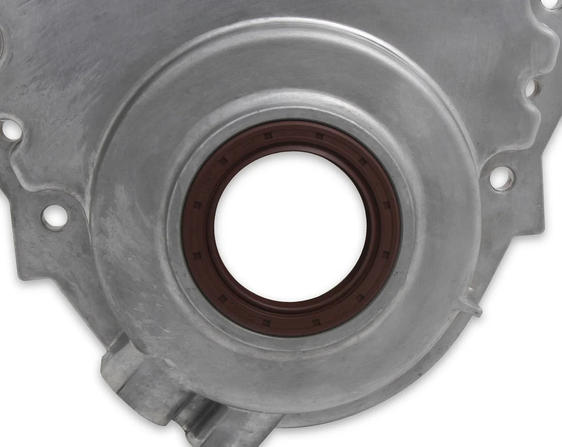Holley Vortec/Small Block Chevy Cast Aluminum Timing Chain Cover - Natural Finish - Installation View