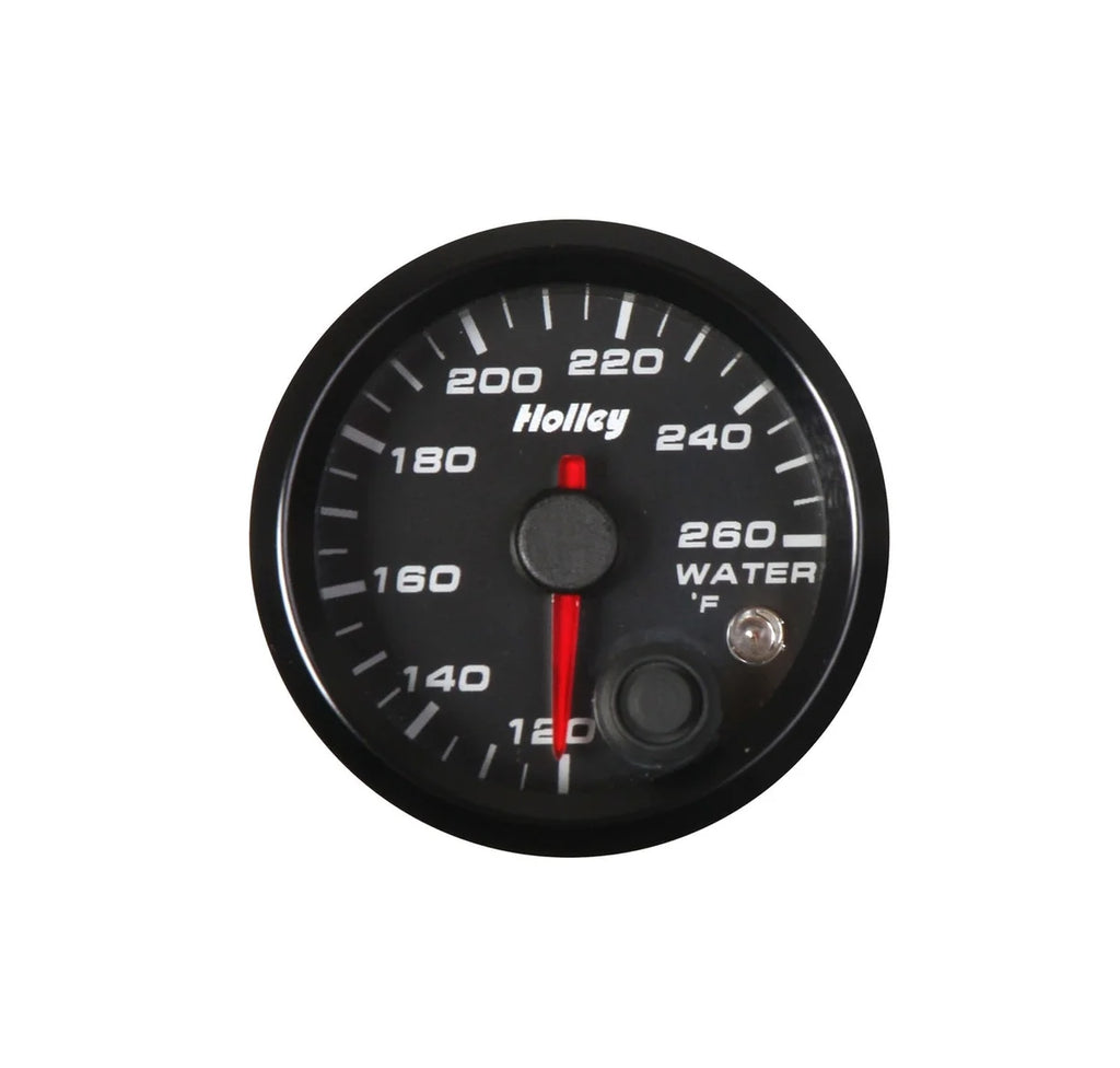 Holley Water temperature - Standard 2-1/16" size - 120°-260° - Black Face - Black Bezel 26-602 - Main Product View