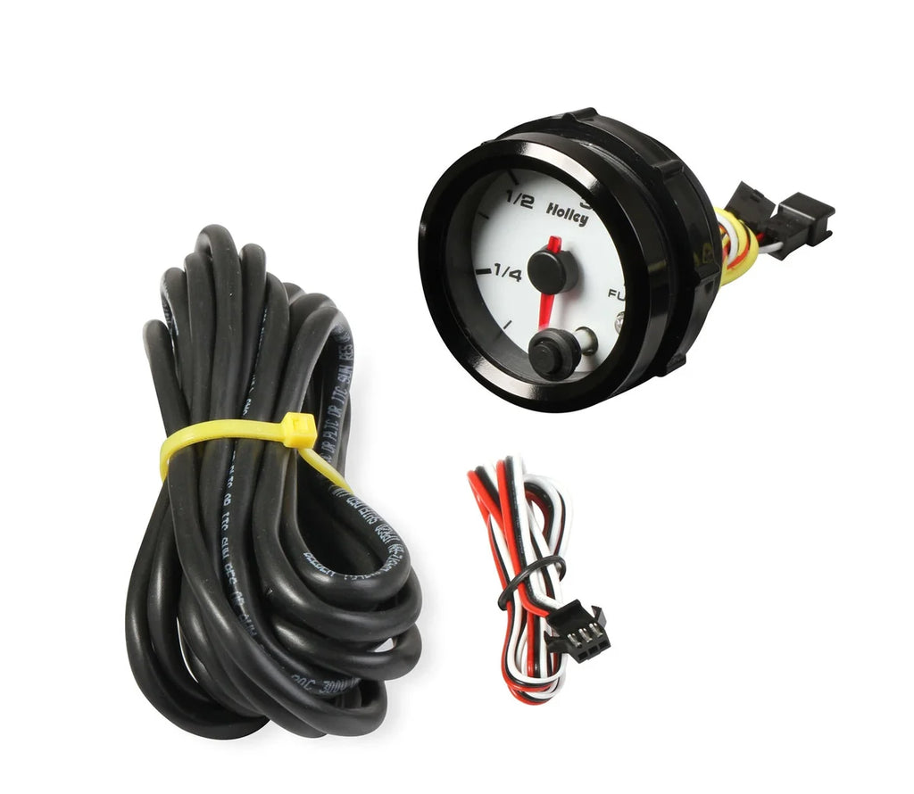 Holley White Face 2-1/16" Fuel Level Gauge-Holley logo 26-614W - Side View