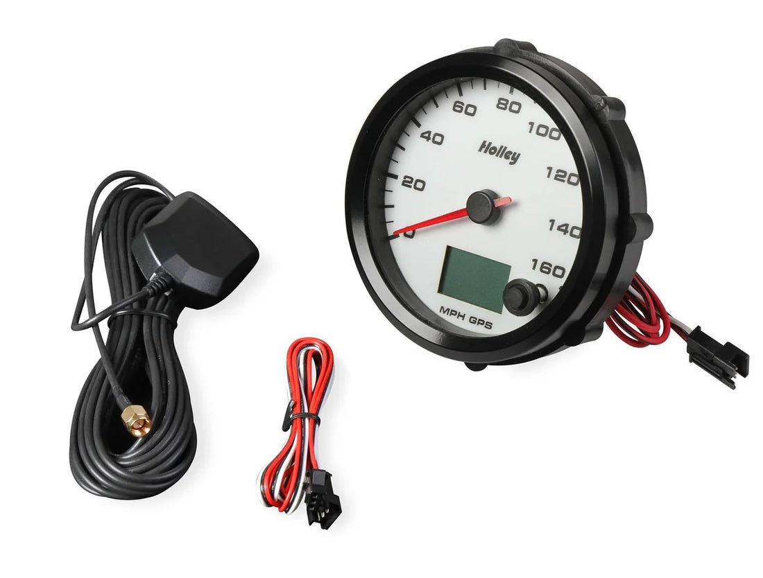 Holley White Face, 3-3/8" 160 MPH GPS Speedometer (with Odometer) 26-612W - Side View