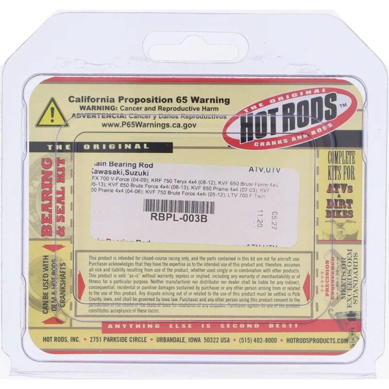 Hot Rods 02-03 Kawasaki KVF 650 Prairie 4x4 650cc Plain Bearing Rod - Side View