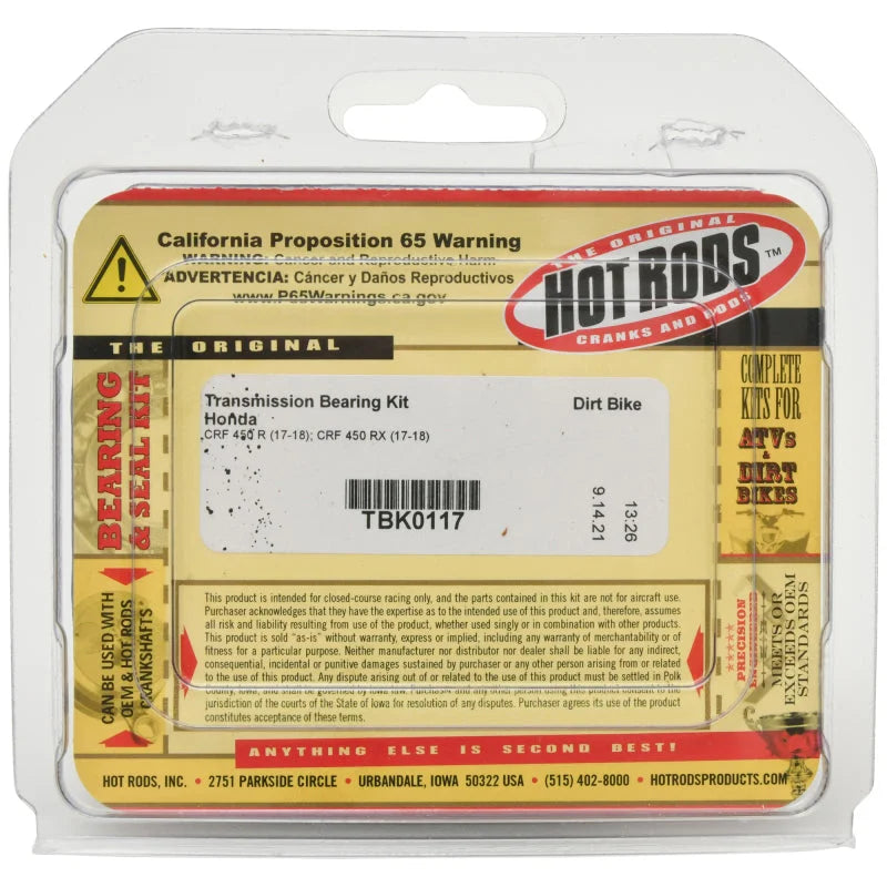 Hot Rods 17-18 Honda CRF 450 R 450cc Transmission Bearing Kit - Side View